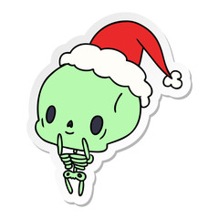 christmas sticker cartoon of kawaii skeleton