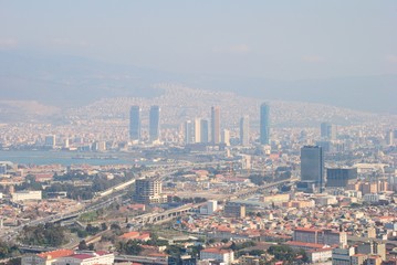 Izmir skyline seen from Kadifekale Castle of Izmir, Turkey