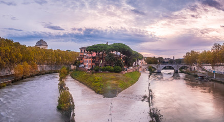 Italy, Rome, Panoramic view of Tiber Island and Ponte Cestio