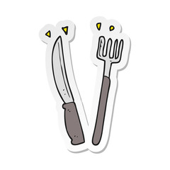 sticker of a cartoon knife and fork