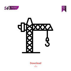 Outline crane  icon isolated on white background. Popular icons for 2019 year. Line pictogram. Graphic design, mobile application, logo, user interface. EPS 10 format vector