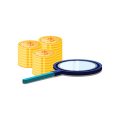 pile of coins dollar with magnifying glass
