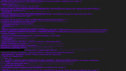 Purple screen coding hacker concept animation with glitch. Programming code typing error. Big data...