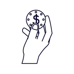 hand with coin dollar isolated icon