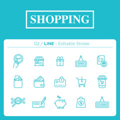 set of shopping icons in line	
