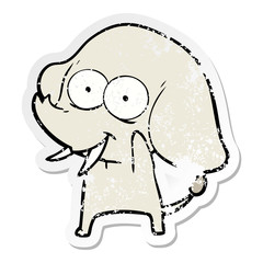 distressed sticker of a happy cartoon elephant