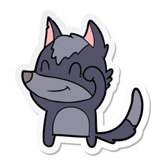 sticker of a friendly cartoon wolf