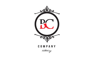 BC B C red white black decorative monogram alphabet letter logo combination icon design