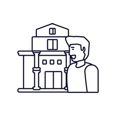 man with bank building isolated icon