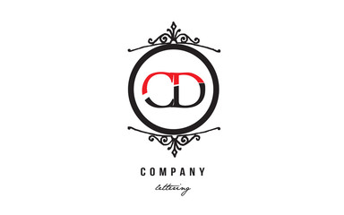 CD C D red white black decorative monogram alphabet letter logo combination icon design