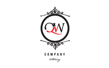 QW Q W red white black decorative monogram alphabet letter logo combination icon design