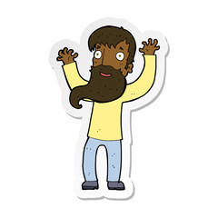 sticker of a cartoon excited man with beard