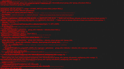 Red screen coding hacker concept animation with glitch. Programming code typing error. Big data and...