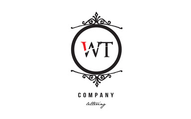 Fototapeta na wymiar WT W T red white black decorative monogram alphabet letter logo combination icon design