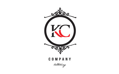 KC K C red white black decorative monogram alphabet letter logo combination icon design