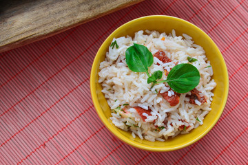 Risotto with sun-dried tomatoes and pepper, vegan healthy food