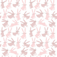 Seamless pattern with cartoon pink rabbits. Animal pattern. Easter bunnies vector background.