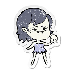 distressed sticker of a annoyed cartoon vampire girl