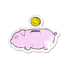 retro distressed sticker of a cartoon piggy bank