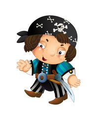 cartoon scene with pirate man on white background - illustration for children