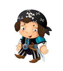 cartoon scene with pirate man on white background - illustration for children
