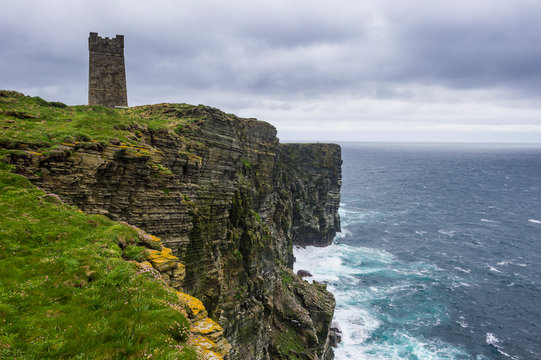 United Kingdom, Scotland, Orkney Islands, Kitchener Memorial, rocky cliff