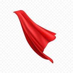 Cape isolated on transparent background. Red superhero cloak. Vector silk flying super hero cloth. - obrazy, fototapety, plakaty
