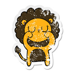 distressed sticker of a cartoon lion