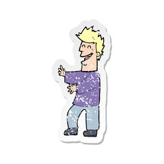 retro distressed sticker of a cartoon laughing man