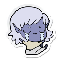 sticker of a cartoon crying elf girl