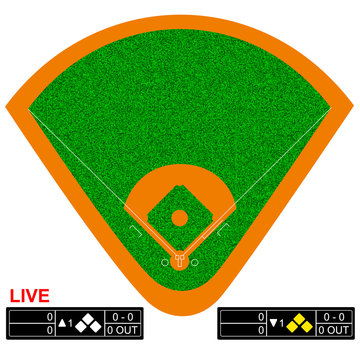 Baseball field vector illustration. Infographics for web pages, sports broadcasts, strategies backgrounds.
