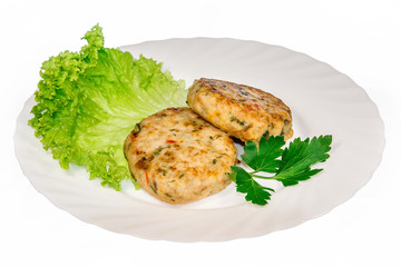  meat dish from the restaurant cutlet. isolated background. view from above. side view