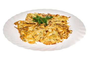  meat dish from the restaurant cutlet. isolated background. view from above. side view