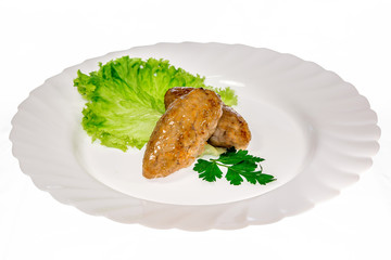  meat dish from the restaurant cutlet. isolated background. view from above. side view