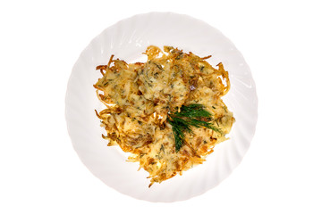  meat dish from the restaurant cutlet. isolated background. view from above. side view