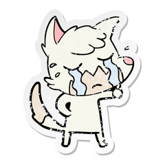 distressed sticker of a crying fox cartoon