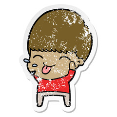 distressed sticker of a cartoon calm boy