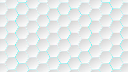Abstract background of white hexagon tiles with light blue gaps between them