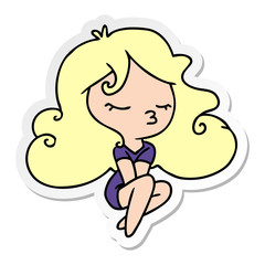 sticker cartoon of cute kawaii girl