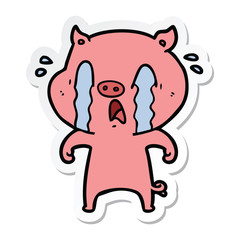 sticker of a crying pig cartoon