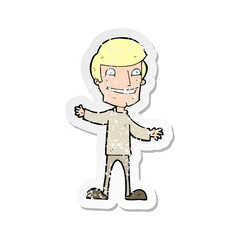 retro distressed sticker of a cartoon grinning man
