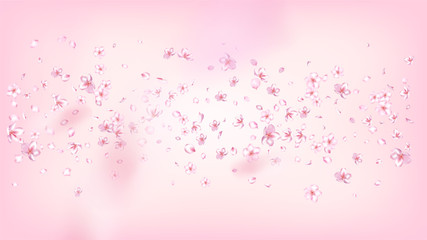 Nice Sakura Blossom Isolated Vector. Spring Flying 3d Petals Wedding Paper. Japanese Nature Flowers Illustration. Valentine, Mother's Day Magic Nice Sakura Blossom Isolated on Rose