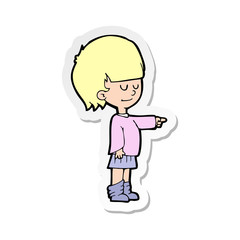 sticker of a cartoon girl pointing