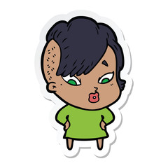 sticker of a cartoon surprised girl