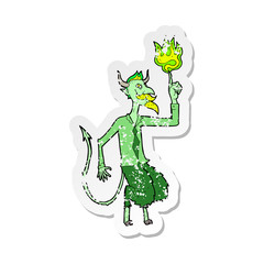 retro distressed sticker of a cartoon devil in shirt and tie