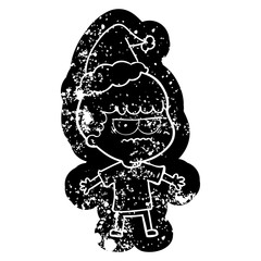 cartoon distressed icon of a angry man wearing santa hat