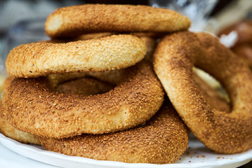 Fresh baked sesame bagle bun with sesame seed