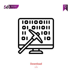 binary-code  icon isolated on white background. Line pictogram. Graphic design, mobile application, artificial intelligence icons, user interface. Editable stroke. EPS10 format vector illustration
