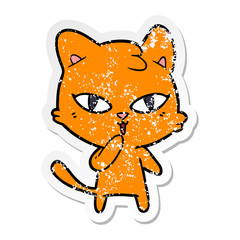 distressed sticker of a cartoon cat