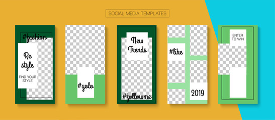 Editable Stories Minimal Vector Layout. Social Media Like and Share, Trends, Sale -50 Photo Frames Kit. Sale Insta Stories Layout